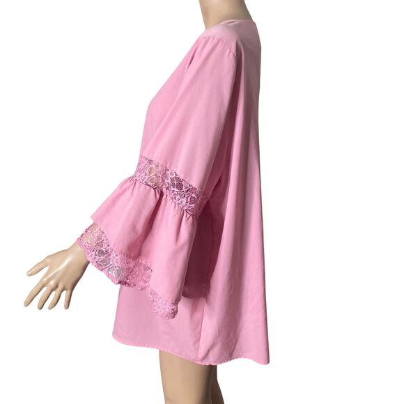 Lane Bryant blouse Womens Size 18/20 Pink Bell Sleeve Lace Accent - Picture 8 of 12